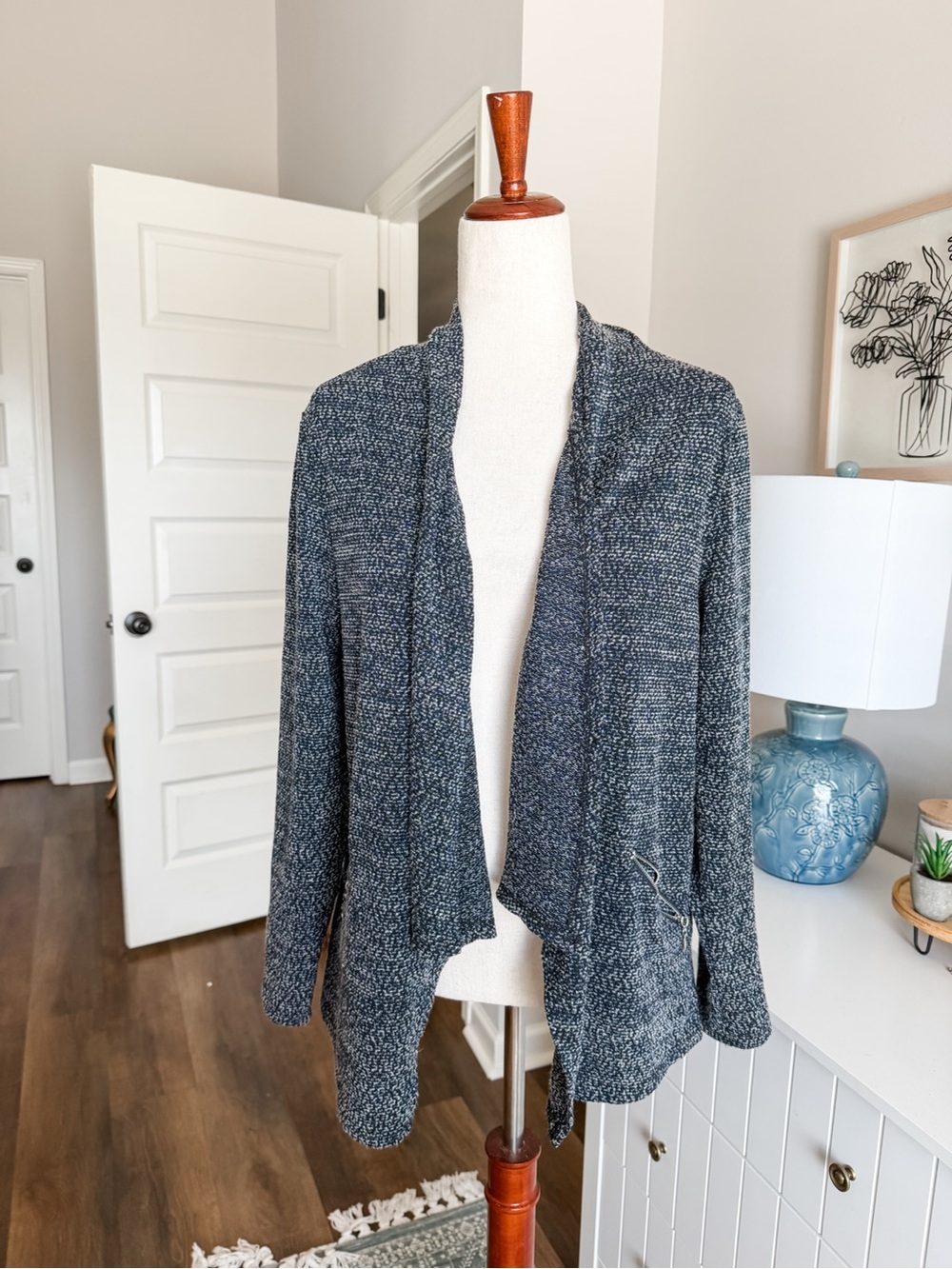 Open-Front Navy Marled Knit Women's Cardigan